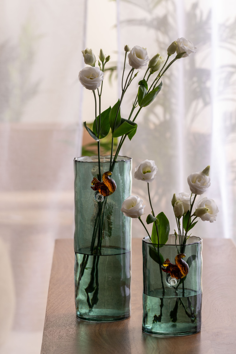 Karlsson glasvaas met eekhoorn groen 15cm