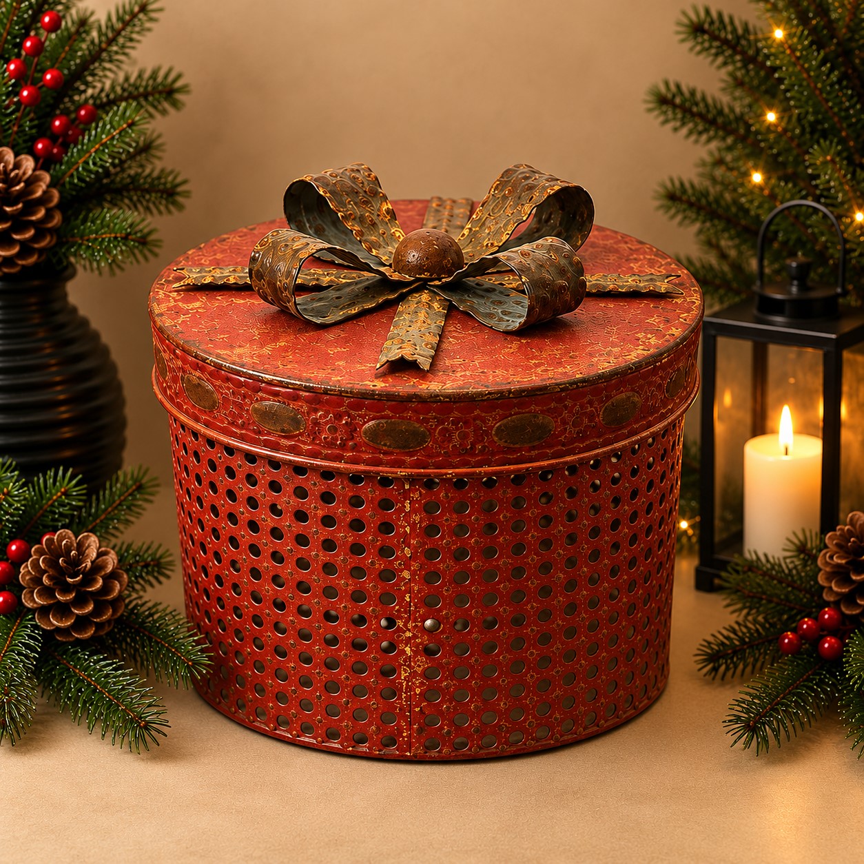 Geschenk doos kerst metaal rood 27cm