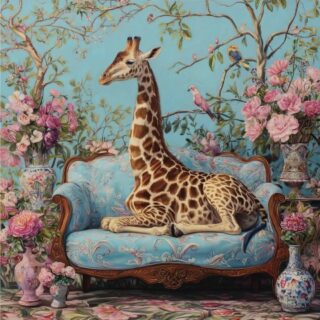 Glasschilderij Giraffe op sofa 120x120cm - Eliassen.nl