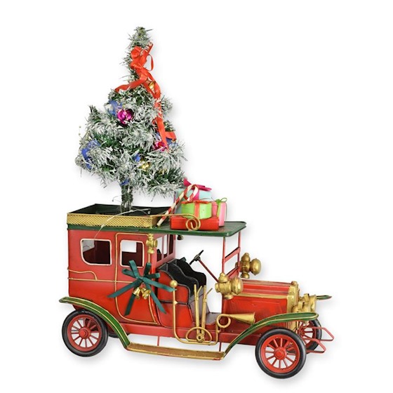 Auto kerst antiek metaal XXL met ledlicht 47cm - Eliassen.nl