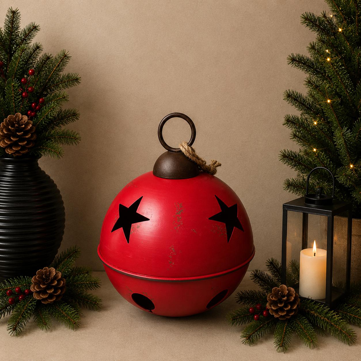 Kerstbal metaal rood 60x80cm hoog - Eliassen.nl