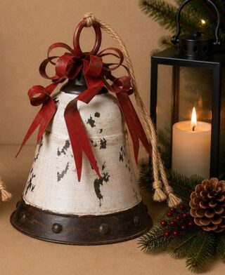 Kerstklok met strik metaal wit 39cm - Eliassen.nl
