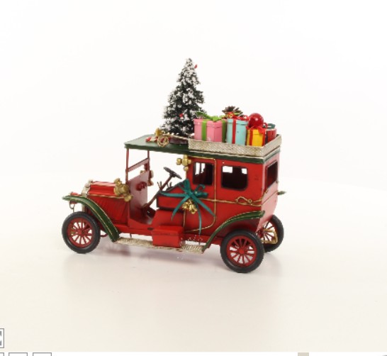 Auto kerst antiek metaal XXL met ledlicht 47cm
