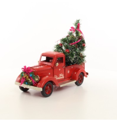 Pickup truck metaal met kerstversiering 36cm