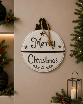 Muur kerstbal plat metaal wit 46x58cm - Eliassen.nl
