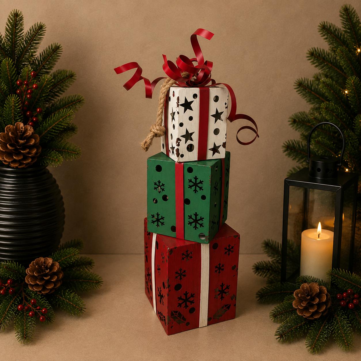 Kerst kado toren metaal 60cm - Eliassen.nl